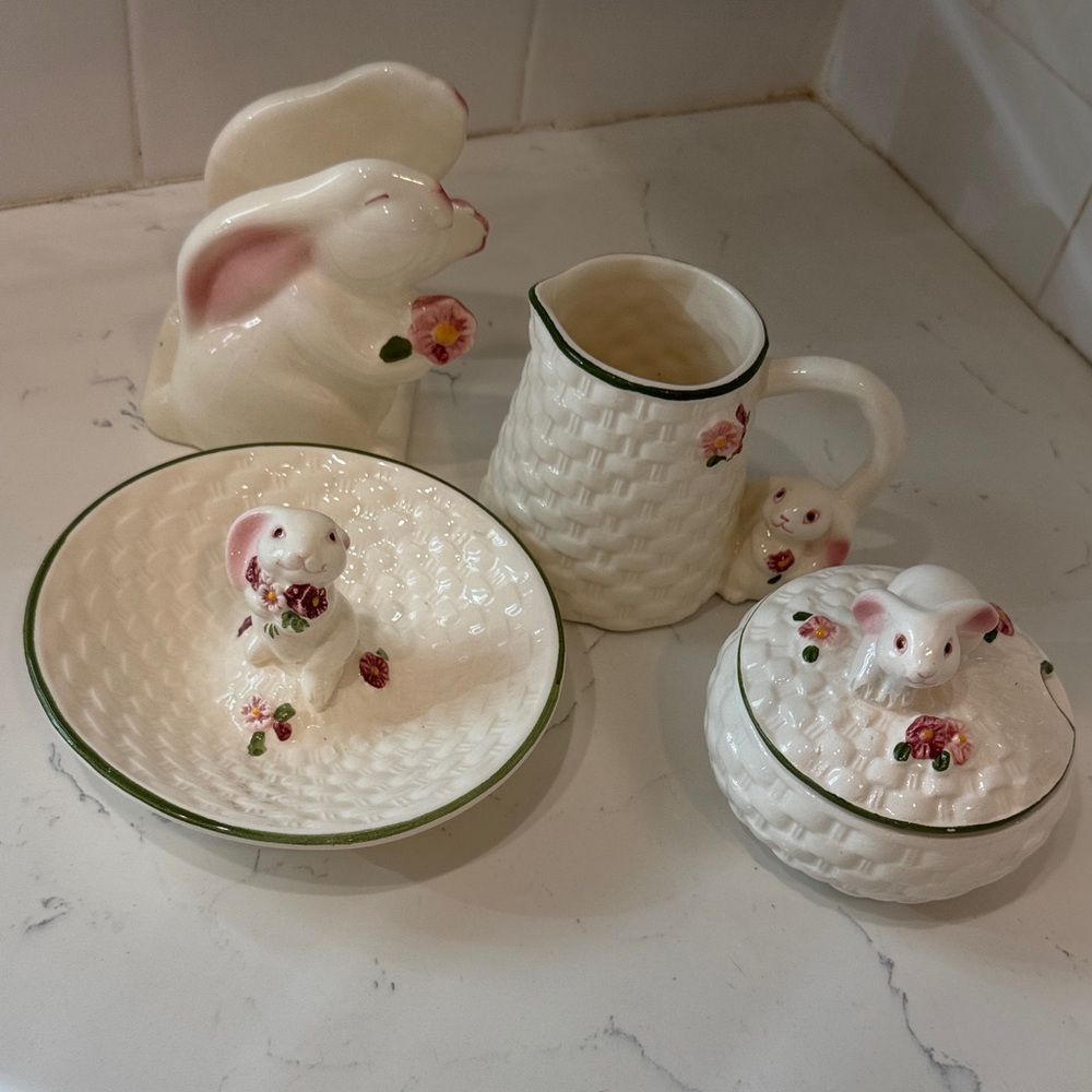 Vintage Avon Ceramic Bunny and Floral Dish Set - Picture 7 of 7